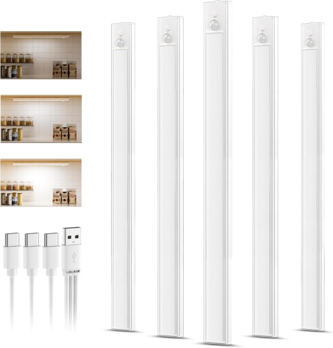 DAPHOMEU – ZESTAW 5 LAMPEK LED PODSZAFKOWYCH Z CZUJNIKIEM RUCHU USB-C 40CM