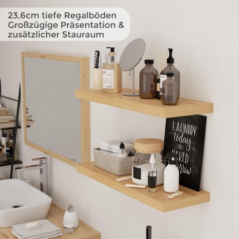 Feihorrm Regał ścienny, półka ścienna, zestaw 2 sztuk, 60 cm, regał wiszący dąb