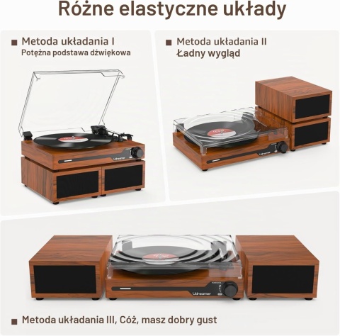 Gramofon Udreamer UD012 Vintage z Głośnikami - Bluetooth 5.3 - Stereo - USB