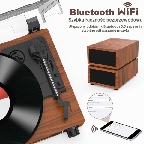 Gramofon Udreamer UD012 Vintage z Głośnikami - Bluetooth 5.3 - Stereo - USB