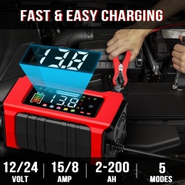 Inteligentna, w pełni automatyczna ładowarka akumulatorów samochodowych 15 A, 12 V/24 V WTYCZKA PL