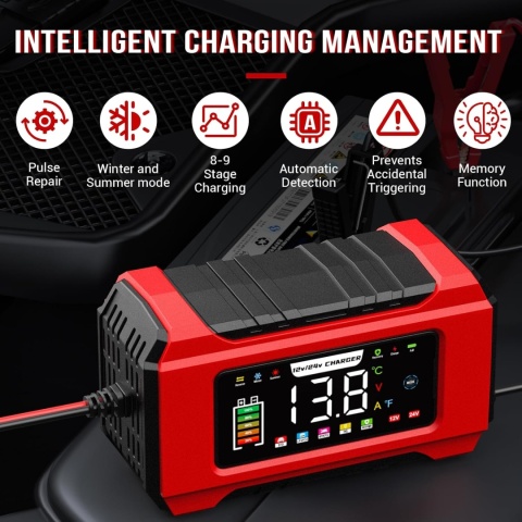 Inteligentna, w pełni automatyczna ładowarka akumulatorów samochodowych 15 A, 12 V/24 V WTYCZKA PL