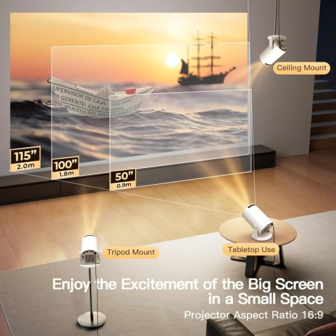 Inteligentny projektor HY300 Pro z Wi-Fi 6 i Bluetooth 5.4, 1080P