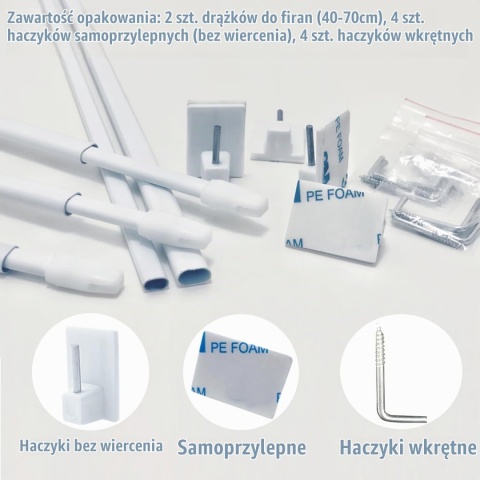 Karnisz rozporowy 40-70 cm biały bez wiercenia Aiitomg regulowany 2 szt