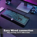 Klawiatura przewodowa USB-A z podświetleniem i dużymi znakami QWERTY 7 kolorów- 3 poziomy jasności,