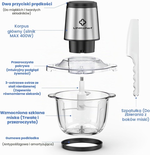 LINKChef Rozdrabniacz elektryczny, 1.5 L, pojemnik ze stali