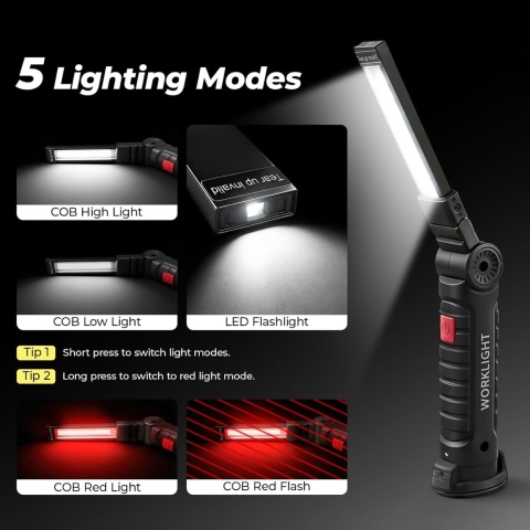 Lampa warsztatowa LED, 4 sztuki, z 5 trybami świecenia