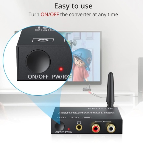 PROZOR 192 kHz cyfrowy na analogowy konwerter audio z odbiornikiem Bluetooth 5.0 przetwornik DAC
