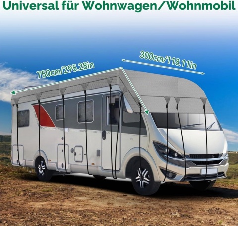 Pokrowiec ochronny na dach przyczepy kempingowej, 3x 7.5 m wytrzymały, 4-warstwowy