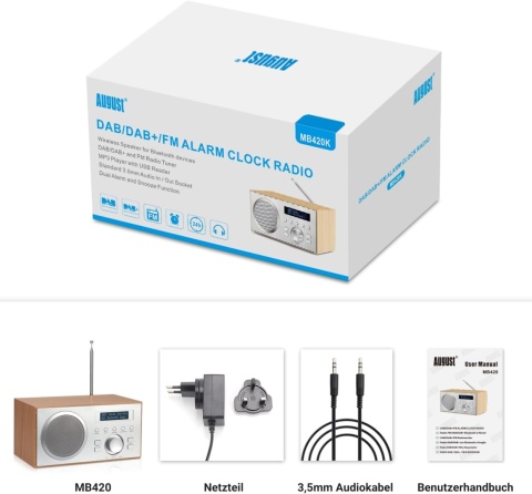 Radio sieciowe August MB420 DAB+/FM radio z Bluetooth, drewniana obudowa