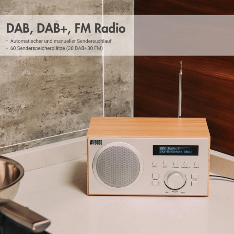 Radio sieciowe August MB420 DAB+/FM radio z Bluetooth, drewniana obudowa