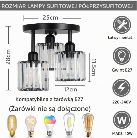 Rayofly Nowoczesny kryształowy żyrandol, kryształowa lampa sufitowa ze szklanym abażurem