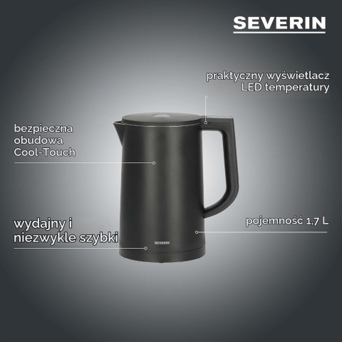 SEVERIN Czajnik elektryczny z regulacją temperatury, uchwyt z kolorowym wskaźnikiem ogrzewania, 2200 W,