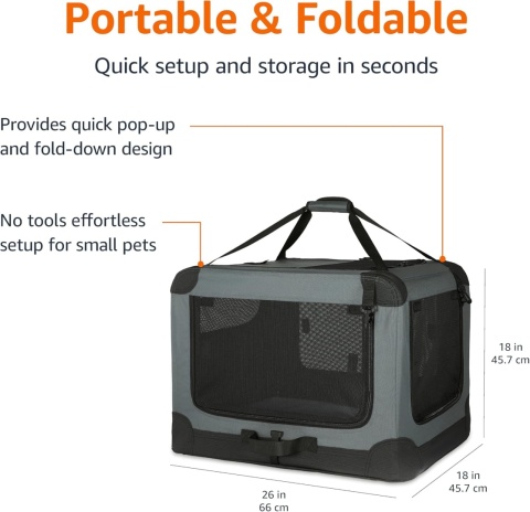 Składany transporter Amazon Basics 4-drzwiowy S 66×46×46 cm dla psa i kota