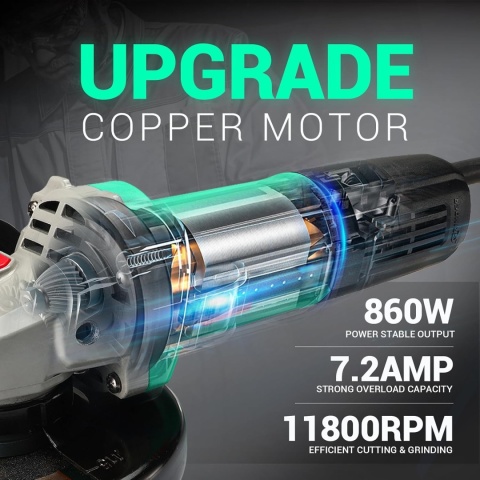 Szlifierka kątowa DCA 115 mm, elektryczna szlifierka przewodowa 860 W, 11800 obr./min