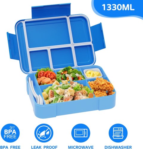 Bento SWOMTEE lunch box 1330 ml z zestawem sztućców z 5 przegródkami Bento SWOMTEE lunch box 1330 ml z zestawem sztućców z 5 przegródkami