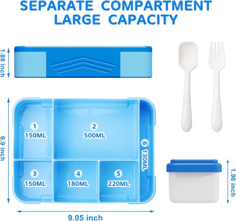 Bento SWOMTEE lunch box 1330 ml z zestawem sztućców z 5 przegródkami Bento SWOMTEE lunch box 1330 ml z zestawem sztućców z 5 przegródkami