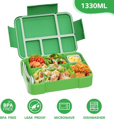 Bento SWOMTEE lunch box 1330 ml z zestawem sztućców z 5 przegródkami Bento SWOMTEE lunch box 1330 ml z zestawem sztućców z 5 przegródkami