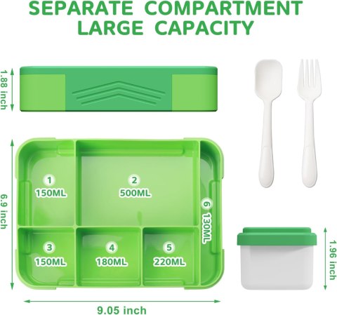 Bento SWOMTEE lunch box 1330 ml z zestawem sztućców z 5 przegródkami Bento SWOMTEE lunch box 1330 ml z zestawem sztućców z 5 przegródkami