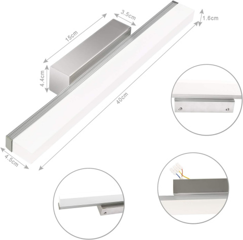 LEDMO Lampa LED do lustra 40 cm 4000 K naturalna biel, kinkiet srebrny LEDMO Lampa LED do lustra 40 cm 4000 K naturalna biel, kinkiet srebrny
