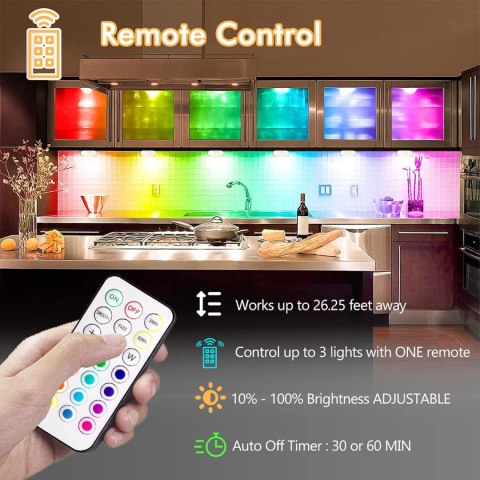 Lampki bezprzewodowe 6 szt RGB kolorowe diody LED Zasilane na baterie Lampki bezprzewodowe 6 szt RGB kolorowe diody LED Zasilane na baterie
