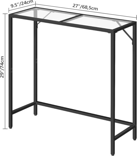 MAHANCRIS Stolik konsolowy, 68 cm metal plis blat ze szkła hartowanego MAHANCRIS Stolik konsolowy, 68 cm metal plis blat ze szkła hartowanego