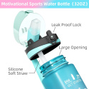 Sportowa 1 litr, Motywacyjna butelka na wodę 1000 ml ze słomką