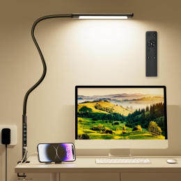 YAMYONE Lampa biurkowa LED z zaciskiem 2 porty USB dotyk + pilot