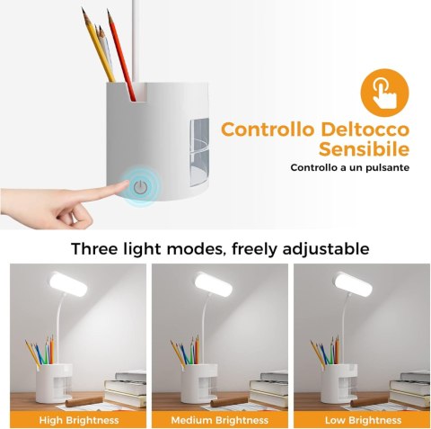 Lampa biurkowa LED, możliwość ściemniania, ładowanie USB, 3 poziomy jasności Lampa biurkowa LED, możliwość ściemniania, ładowanie USB, 3 poziomy jasności
