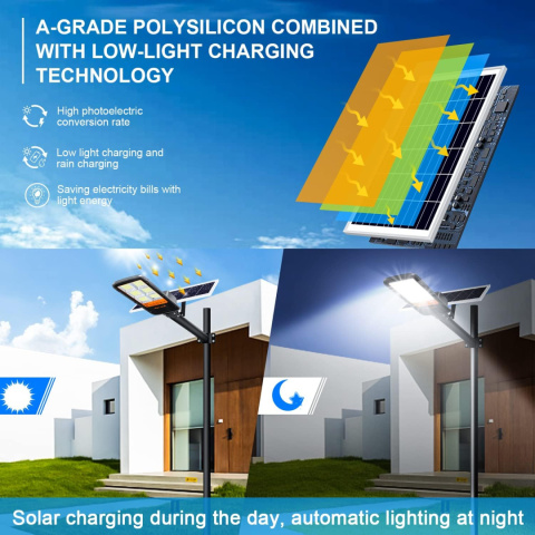 Kingwen Solarna lampa uliczna LED 600 W, z pilotem zdalnego sterowania