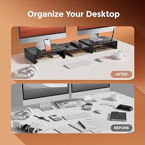 LORYERGO Podwójny stojak na monitor, z 2 gniazdami na telefon i tablet