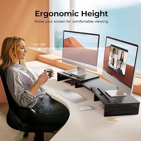 LORYERGO Podwójny stojak na monitor, z 2 gniazdami na telefon i tablet