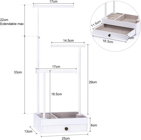 Love-KANKEI organizer na bizuterie 3 poziomy, z dużą szufladą 61 cm Love-KANKEI organizer na bizuterie 3 poziomy, z dużą szufladą 61 cm