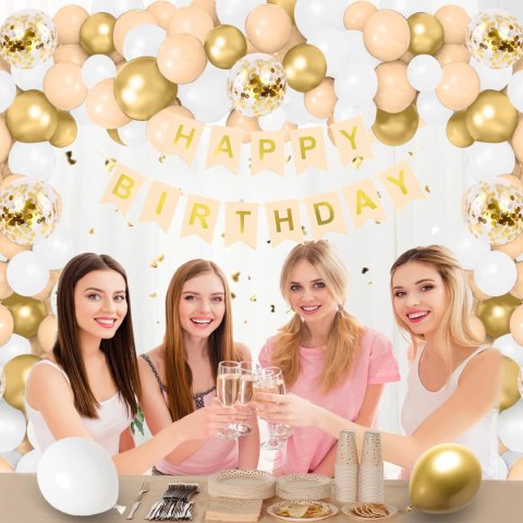 QIUQI Zestaw girlandy z beżowym łukiem balonowym, 125 sztuk QIUQI Zestaw girlandy z beżowym łukiem balonowym, 125 sztuk