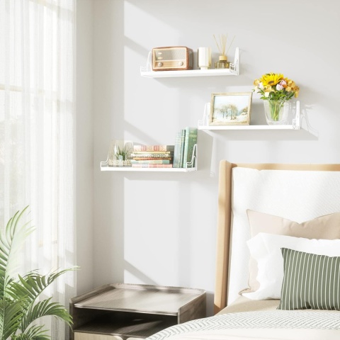 SRIWATANA Regał ścienny, biały, 43 cm, drewniany, zestaw 3 regałów