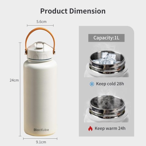 Blackube Butelka do picia ze słomką ze stali nierdzewnej 1000 ml Blackube Butelka do picia ze słomką ze stali nierdzewnej 1000 ml