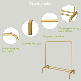 JIUYOTREE Wieszak na ubrania metalowy wieszak na ubrania 110 cm zloty