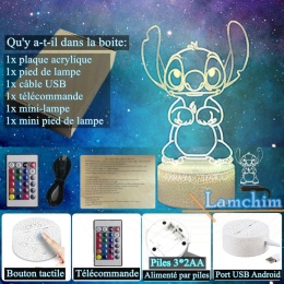 Belle Stitch 3D LED lampka nocna, Anime Stitch 16 kolorów lampa, pilot