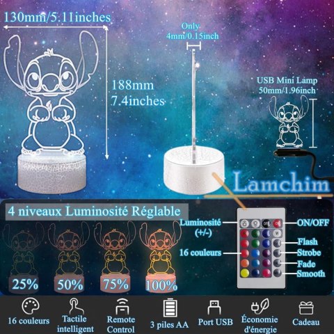 Belle Stitch 3D LED lampka nocna, Anime Stitch 16 kolorów lampa, pilot Belle Stitch 3D LED lampka nocna, Anime Stitch 16 kolorów lampa, pilot