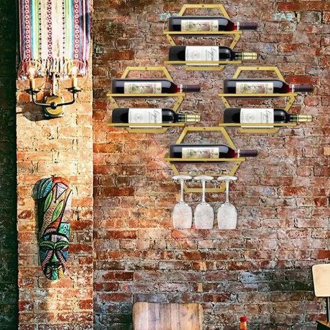 Giyiprpi Metalowy stojak na wino, montowany na ścianie, 2 szt