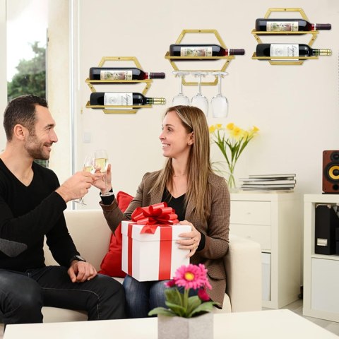 Giyiprpi Metalowy stojak na wino, montowany na ścianie, 2 szt