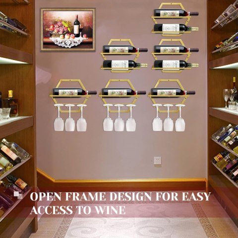 Giyiprpi Metalowy stojak na wino, montowany na ścianie, 2 szt