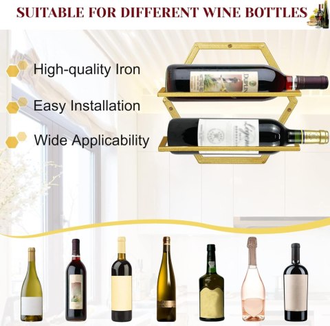 Giyiprpi Metalowy stojak na wino, montowany na ścianie, 2 szt