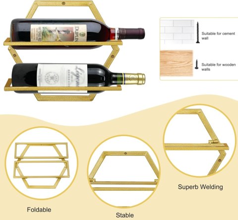 Giyiprpi Metalowy stojak na wino, montowany na ścianie, 2 szt