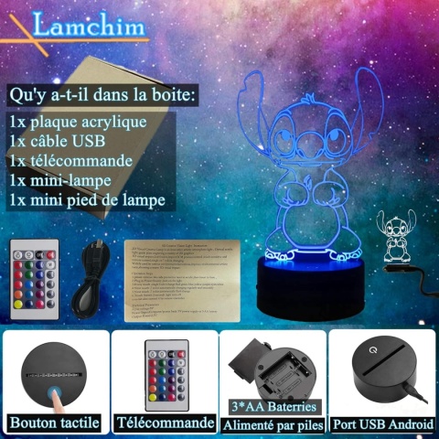 Lampa Stitch 3D Manga LED lampka nocna, Stitch 16 kolorów 3D Lampa Stitch 3D Manga LED lampka nocna, Stitch 16 kolorów 3D