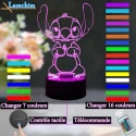 Lampa Stitch 3D Manga LED lampka nocna, Stitch 16 kolorów 3D