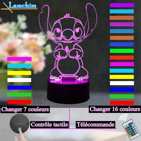 Lampa Stitch 3D Manga LED lampka nocna, Stitch 16 kolorów 3D Lampa Stitch 3D Manga LED lampka nocna, Stitch 16 kolorów 3D