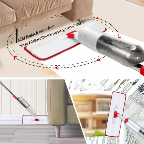 Masthome Mop podłogowy z funkcją spryskiwania 500 ml i 5 podkładkami