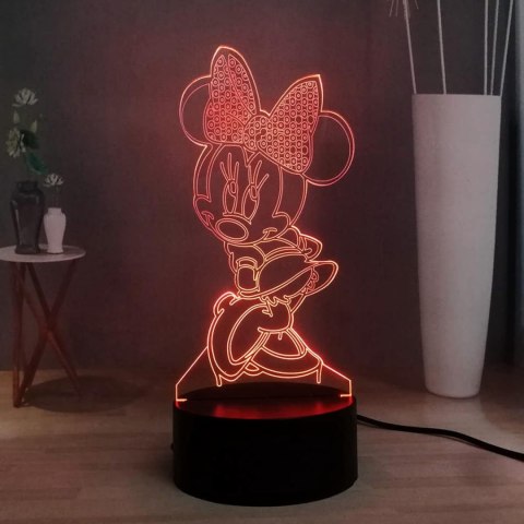 Piękna lampka nocna LED Myszka Miki Minnie, pilot USB 3D 16 kolorow Piękna lampka nocna LED Myszka Miki Minnie, pilot USB 3D 16 kolorow