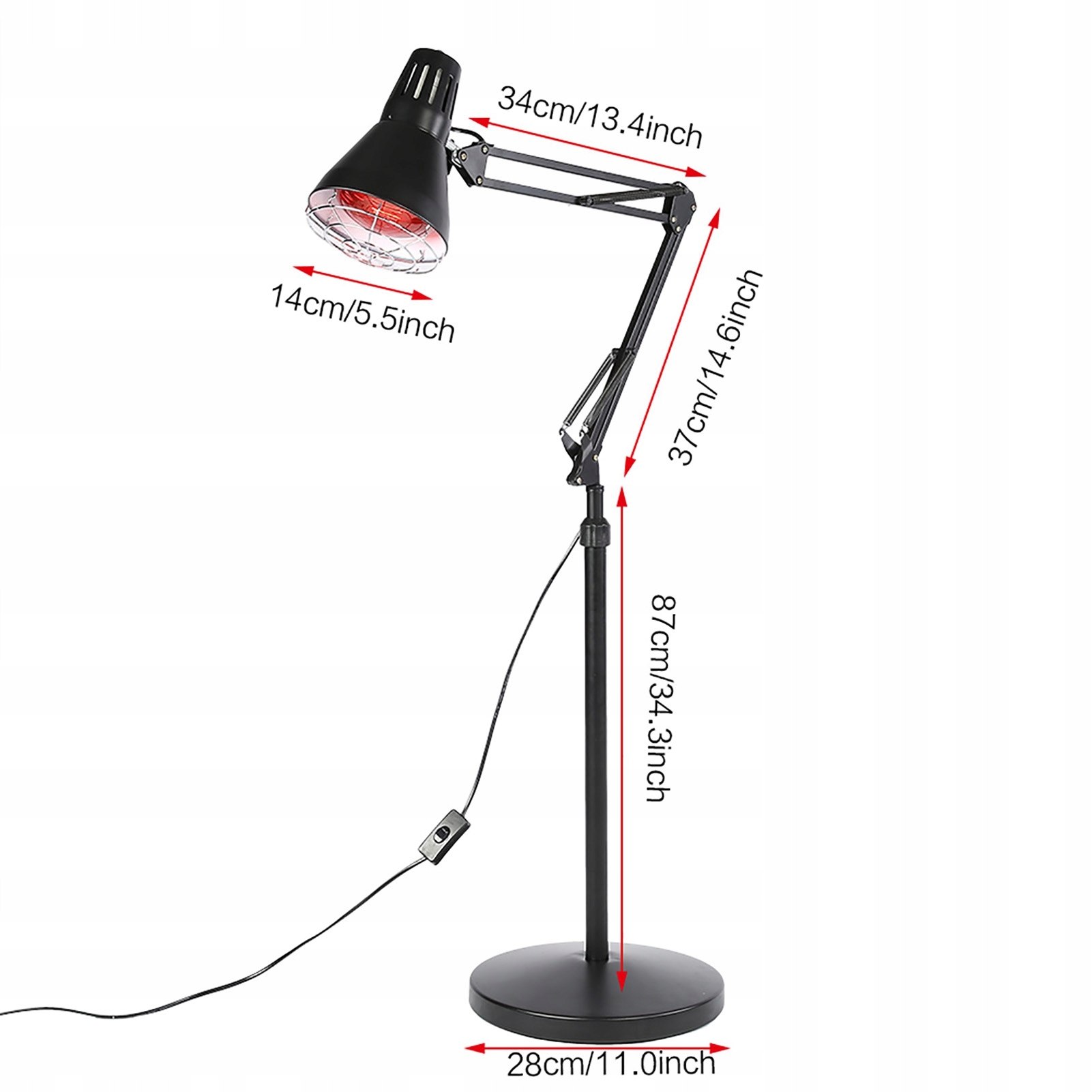 LAMPA NA PODCZERWIEŃ LECZNICZA ŚWIATŁO 275W DO MASAŻU LECZNICZA TERAPIA Kolor dominujący czarny